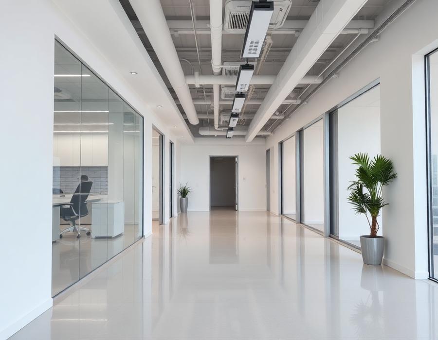 Modern commercial office interior with freshly painted walls